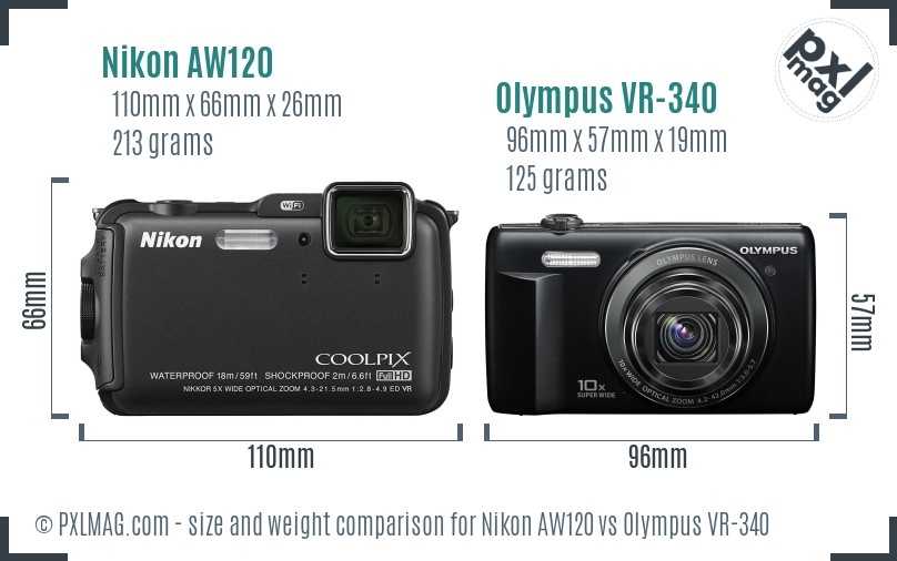 Nikon AW120 vs Olympus VR-340 size comparison