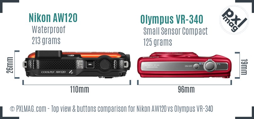 Nikon AW120 vs Olympus VR-340 top view buttons comparison