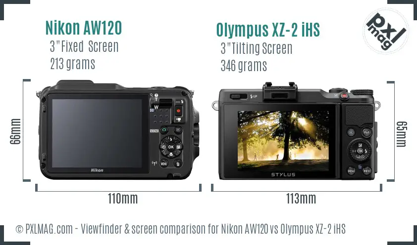 Nikon AW120 vs Olympus XZ-2 iHS Screen and Viewfinder comparison