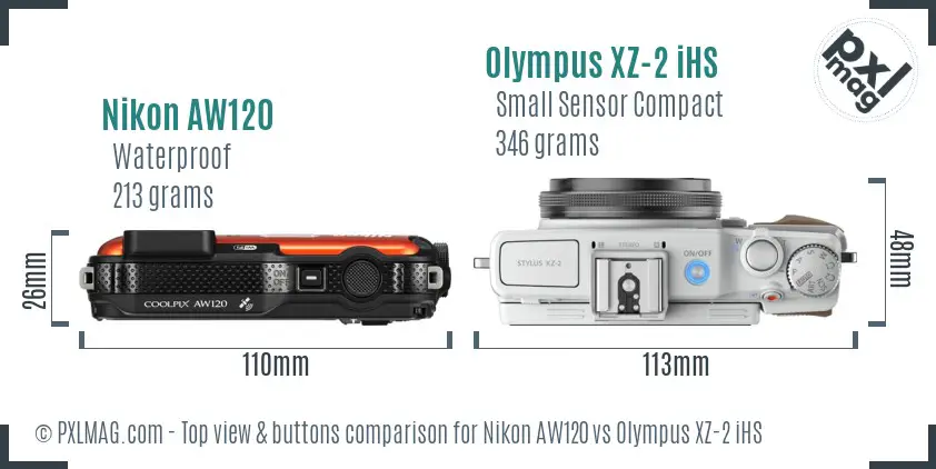 Nikon AW120 vs Olympus XZ-2 iHS top view buttons comparison