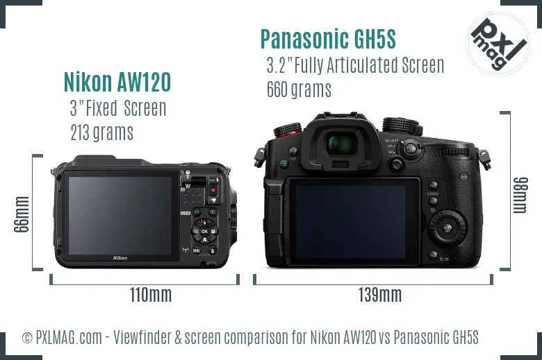 Nikon AW120 vs Panasonic GH5S Screen and Viewfinder comparison