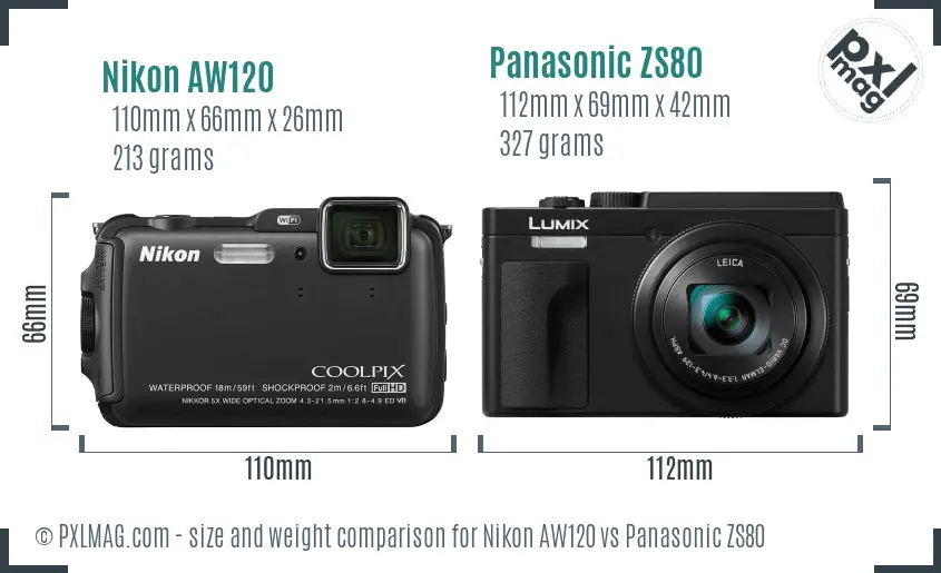 Nikon AW120 vs Panasonic ZS80 size comparison