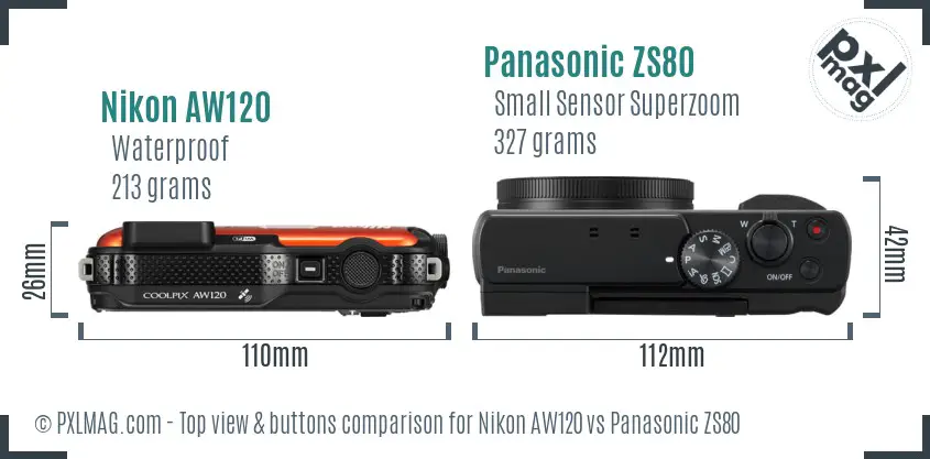 Nikon AW120 vs Panasonic ZS80 top view buttons comparison