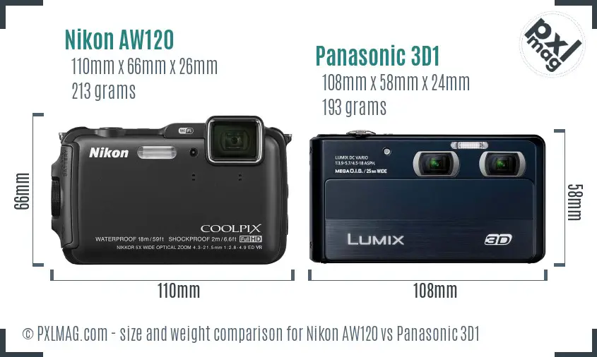 Nikon AW120 vs Panasonic 3D1 size comparison