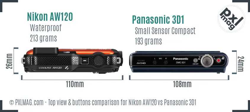 Nikon AW120 vs Panasonic 3D1 top view buttons comparison