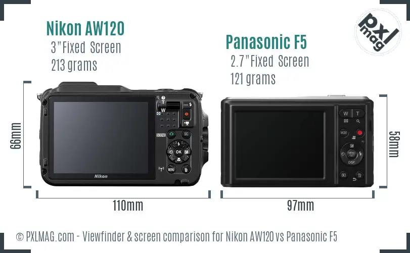 Nikon AW120 vs Panasonic F5 Screen and Viewfinder comparison