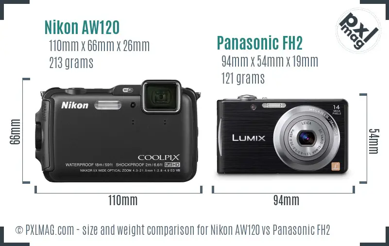 Nikon AW120 vs Panasonic FH2 size comparison