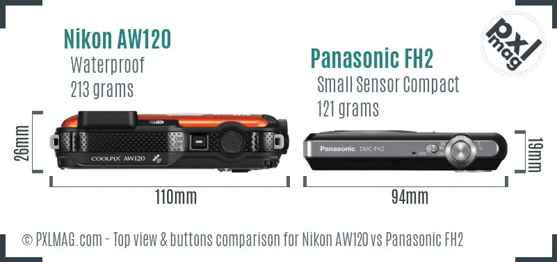 Nikon AW120 vs Panasonic FH2 top view buttons comparison