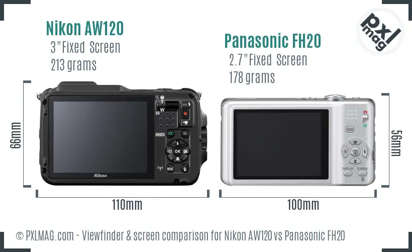 Nikon AW120 vs Panasonic FH20 Screen and Viewfinder comparison