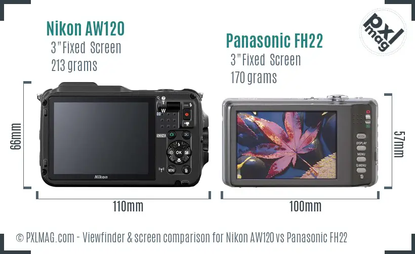 Nikon AW120 vs Panasonic FH22 Screen and Viewfinder comparison