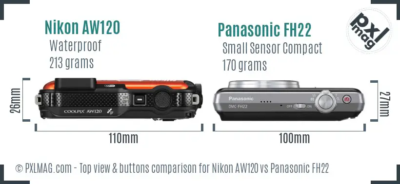 Nikon AW120 vs Panasonic FH22 top view buttons comparison