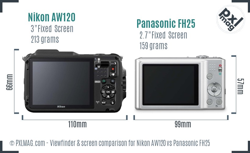 Nikon AW120 vs Panasonic FH25 Screen and Viewfinder comparison