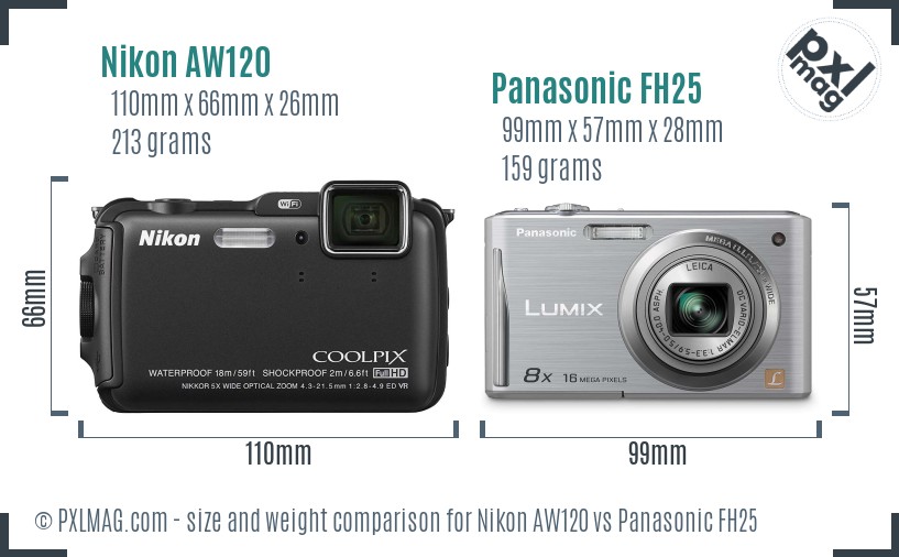 Nikon AW120 vs Panasonic FH25 size comparison