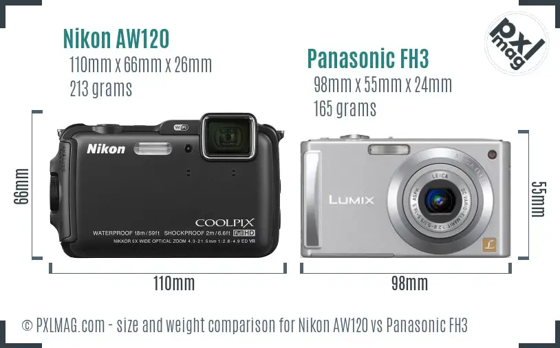 Nikon AW120 vs Panasonic FH3 size comparison Nikon AW120 vs Panasonic FH3 size comparison