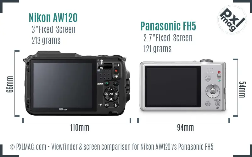 Nikon AW120 vs Panasonic FH5 Screen and Viewfinder comparison