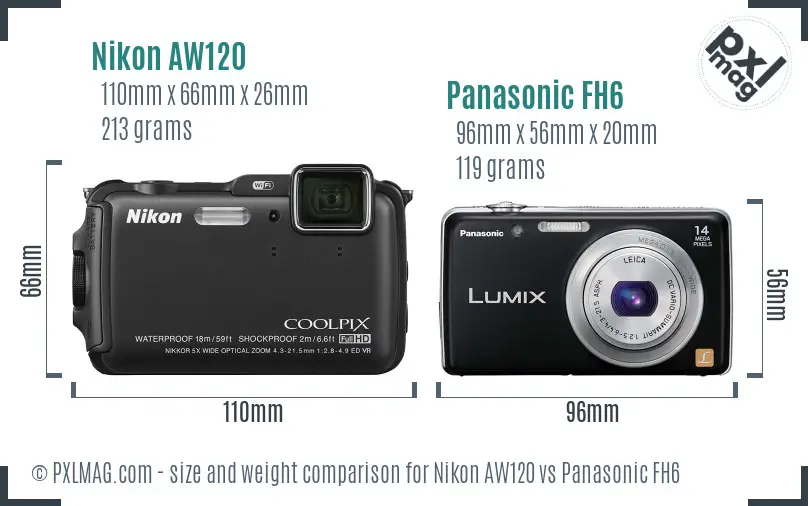 Nikon AW120 vs Panasonic FH6 size comparison