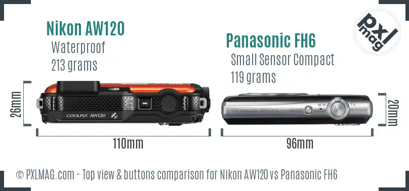 Nikon AW120 vs Panasonic FH6 top view buttons comparison