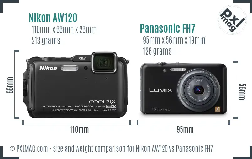 Nikon AW120 vs Panasonic FH7 size comparison