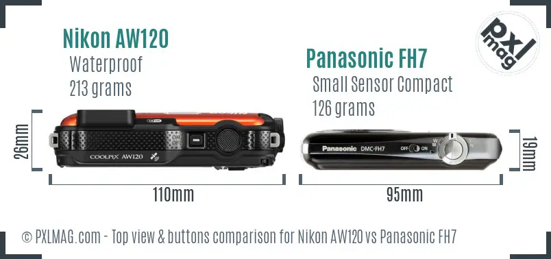 Nikon AW120 vs Panasonic FH7 top view buttons comparison