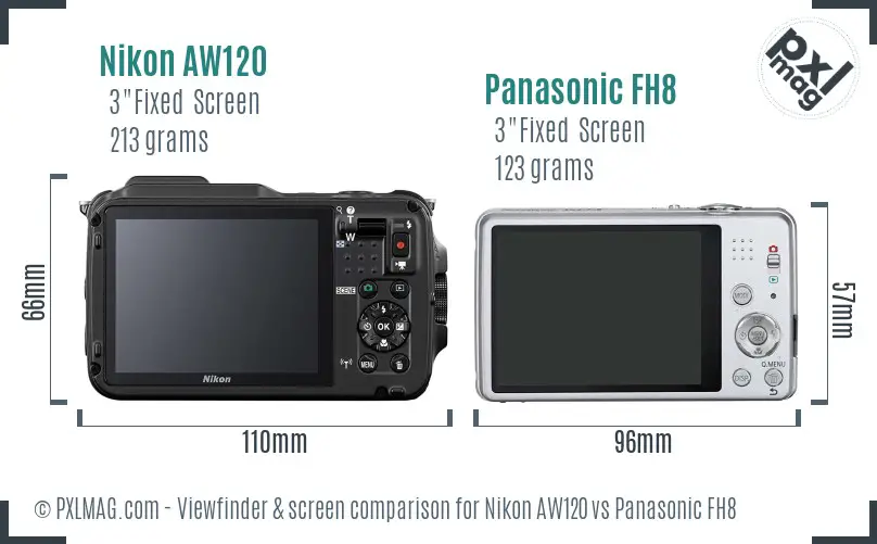 Nikon AW120 vs Panasonic FH8 Screen and Viewfinder comparison