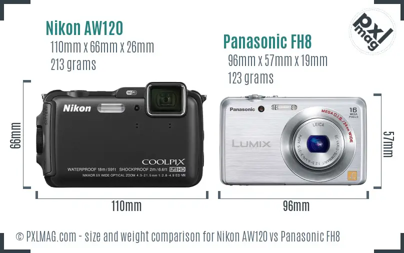 Nikon AW120 vs Panasonic FH8 size comparison