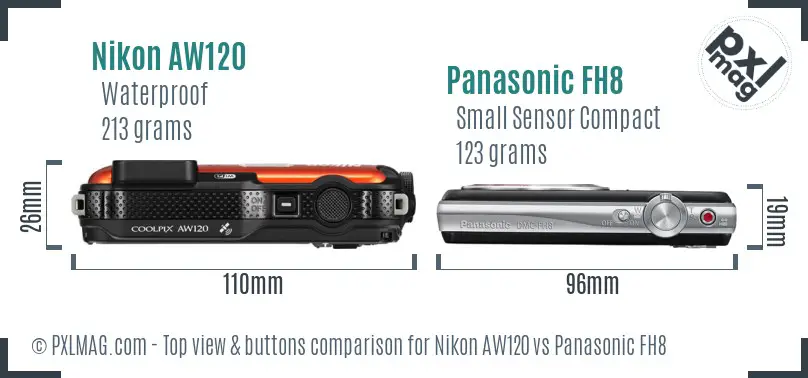 Nikon AW120 vs Panasonic FH8 top view buttons comparison