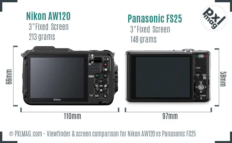 Nikon AW120 vs Panasonic FS25 Screen and Viewfinder comparison Nikon AW120 vs Panasonic FS25 Screen and Viewfinder comparison