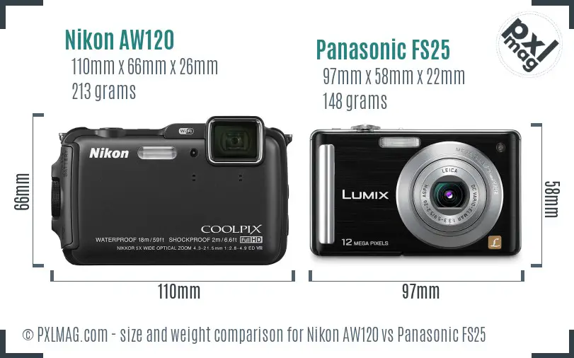 Nikon AW120 vs Panasonic FS25 size comparison Nikon AW120 vs Panasonic FS25 size comparison