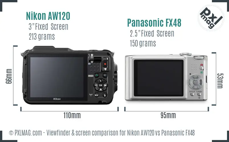 Nikon AW120 vs Panasonic FX48 Screen and Viewfinder comparison