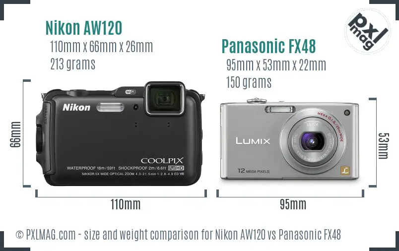 Nikon AW120 vs Panasonic FX48 size comparison