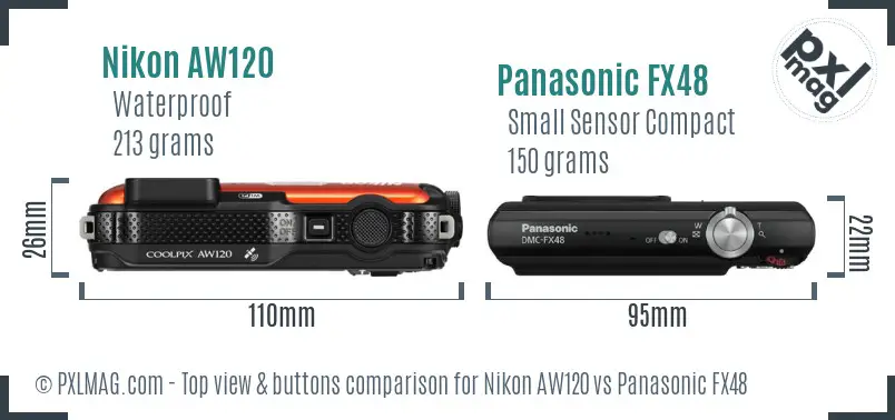 Nikon AW120 vs Panasonic FX48 top view buttons comparison