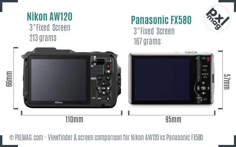 Nikon AW120 vs Panasonic FX580 Screen and Viewfinder comparison