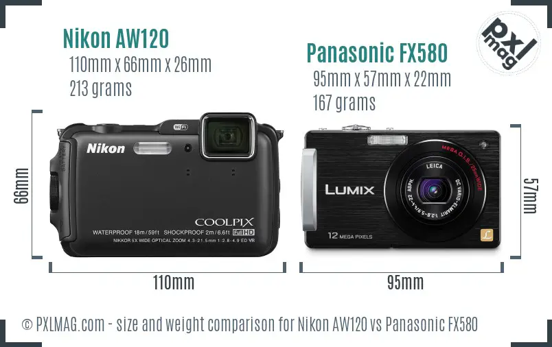 Nikon AW120 vs Panasonic FX580 size comparison