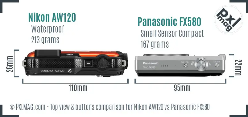 Nikon AW120 vs Panasonic FX580 top view buttons comparison