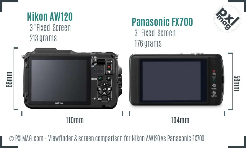 Nikon AW120 vs Panasonic FX700 Screen and Viewfinder comparison