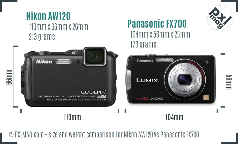 Nikon AW120 vs Panasonic FX700 size comparison