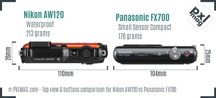 Nikon AW120 vs Panasonic FX700 top view buttons comparison