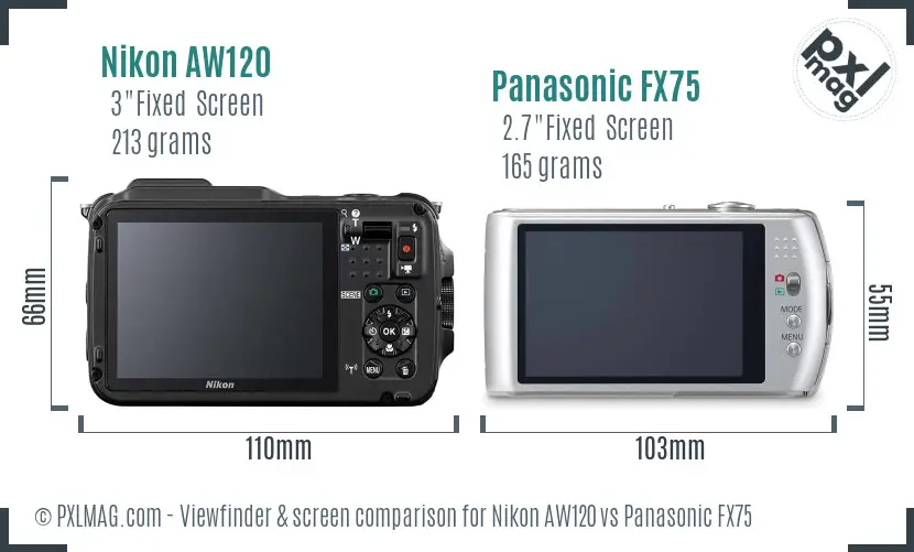Nikon AW120 vs Panasonic FX75 Screen and Viewfinder comparison