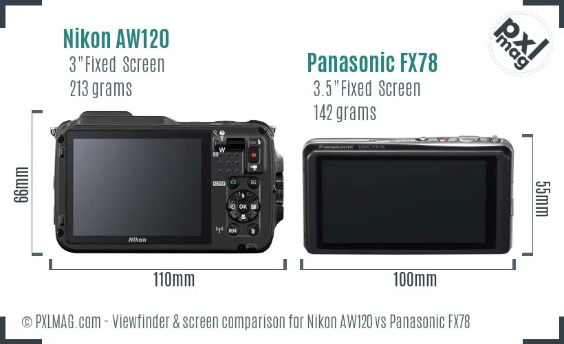 Nikon AW120 vs Panasonic FX78 Screen and Viewfinder comparison