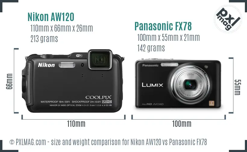 Nikon AW120 vs Panasonic FX78 size comparison