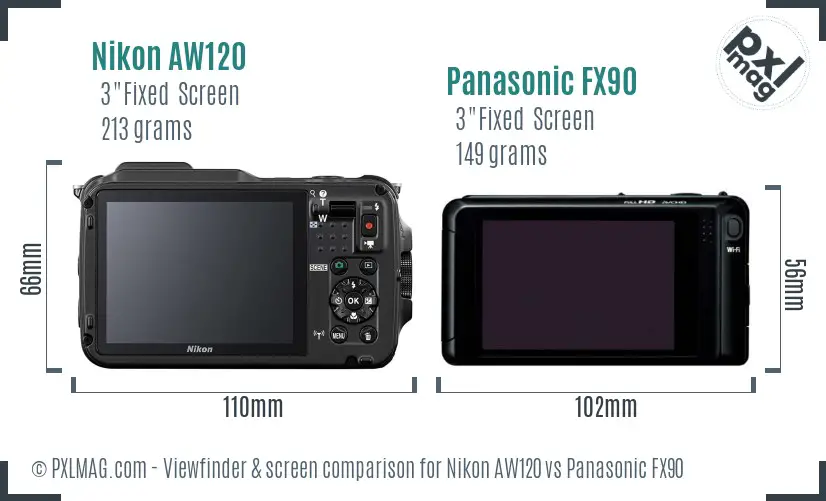 Nikon AW120 vs Panasonic FX90 Screen and Viewfinder comparison