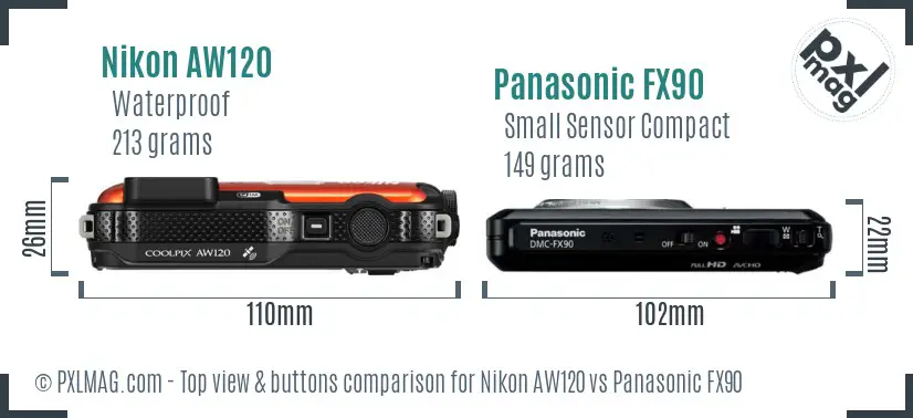 Nikon AW120 vs Panasonic FX90 top view buttons comparison