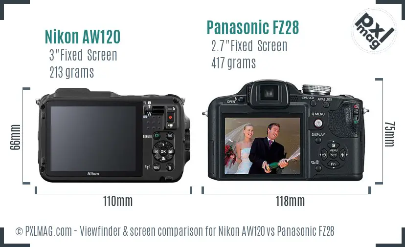 Nikon AW120 vs Panasonic FZ28 Screen and Viewfinder comparison