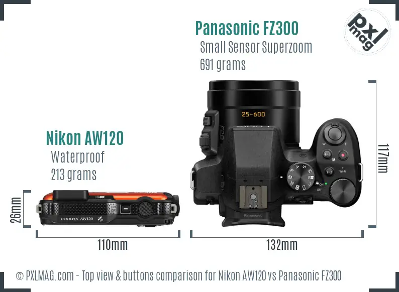 Nikon AW120 vs Panasonic FZ300 top view buttons comparison