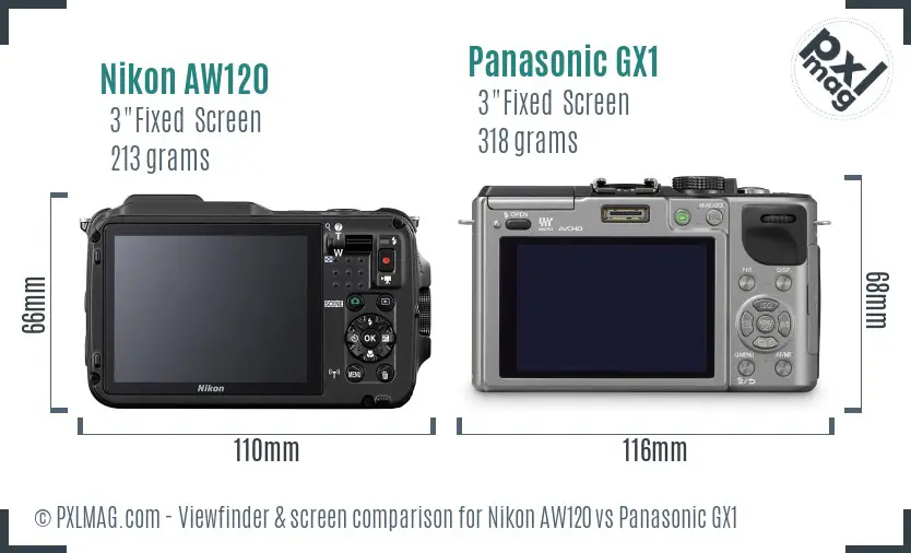 Nikon AW120 vs Panasonic GX1 Screen and Viewfinder comparison
