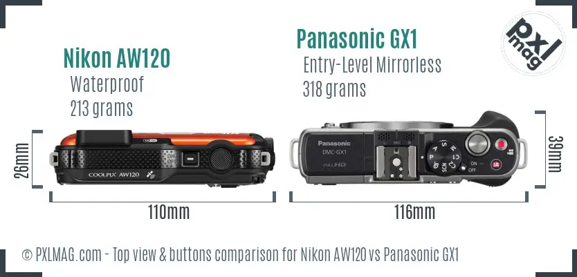 Nikon AW120 vs Panasonic GX1 top view buttons comparison