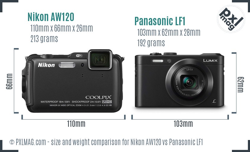 Nikon AW120 vs Panasonic LF1 size comparison