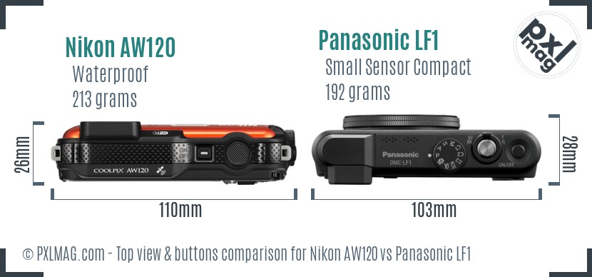 Nikon AW120 vs Panasonic LF1 top view buttons comparison