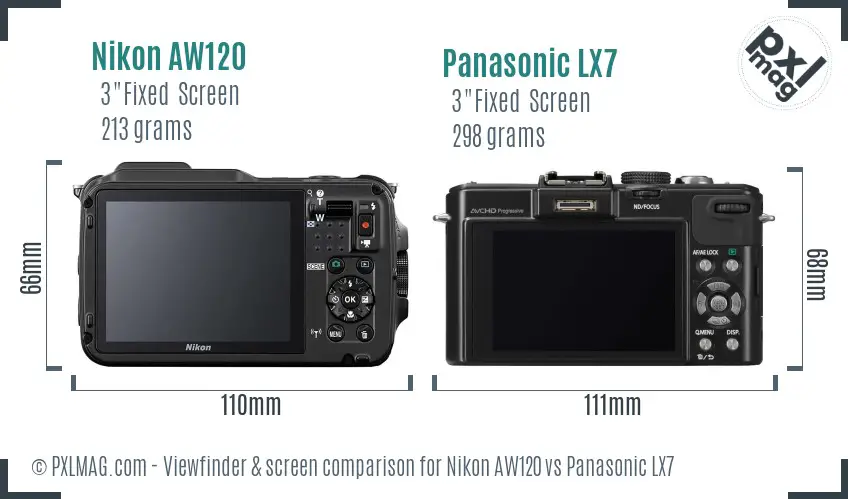 Nikon AW120 vs Panasonic LX7 Screen and Viewfinder comparison