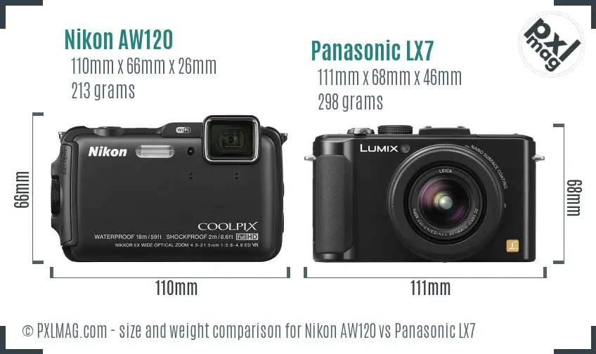 Nikon AW120 vs Panasonic LX7 size comparison